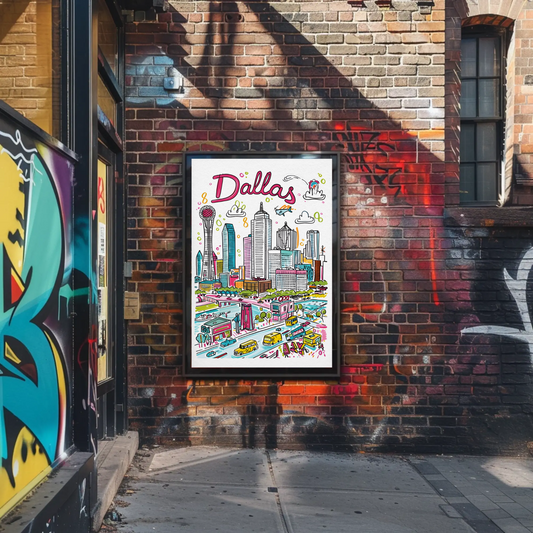 Dallas Texas Urban Skyline Colorful Cityscape Travel Poster