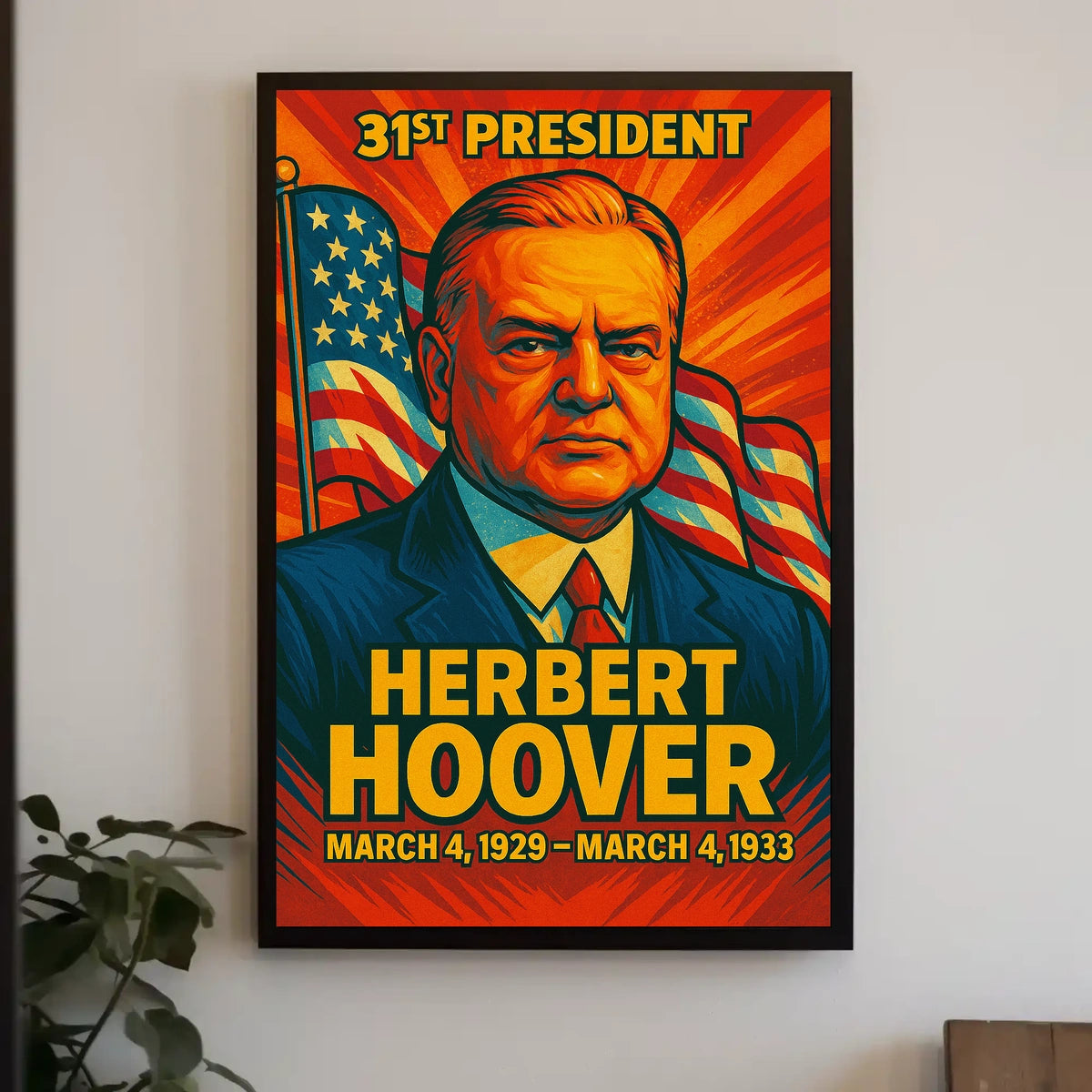 Herbert Hoover 31st President of the United States Colorful Comic Book Style Poster