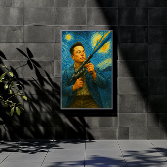 Elon Musk Starry Night Warrior Modern Surrealism Vintage Travel Poster
