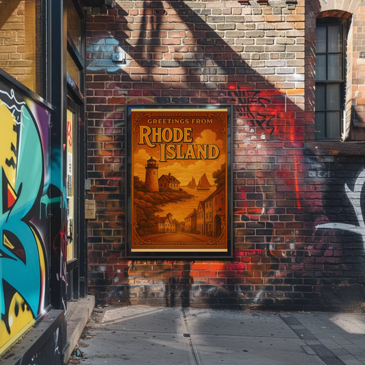 Greetings From Rhode Island Coastal Vintage Lighthouse Travel Poster Travel Poster