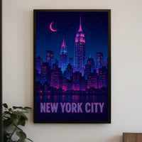 New York City Neon Skyline Cityscape Poster Modern Wall Art