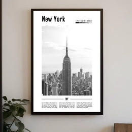 New York City Skyline Monochrome Poster Vintage Wall Art