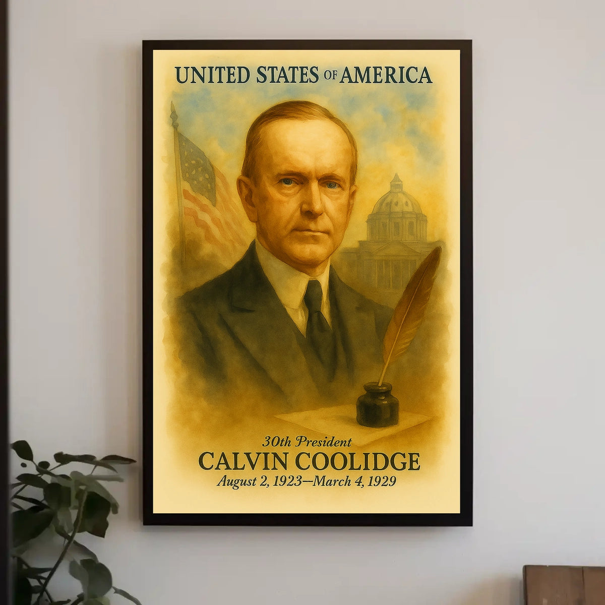 Calvin Coolidge 30th President of the United States Vintage Watercolor Poster