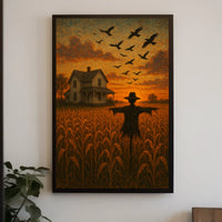 Rural Farmhouse Sunset Impressionistic Cozy Autumn Poster