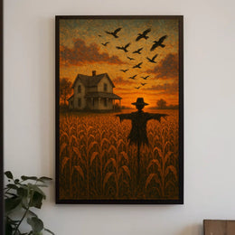 Rural Farmhouse Sunset Impressionistic Cozy Autumn Poster