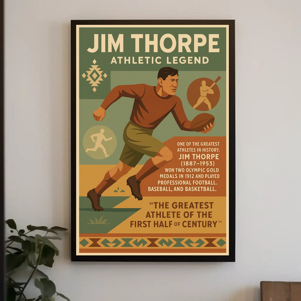 Jim Thorpe Athletic Legend Poster Wall Art Decor Travel