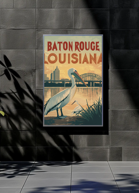 Baton Rouge Louisiana Sunset Vintage Poster