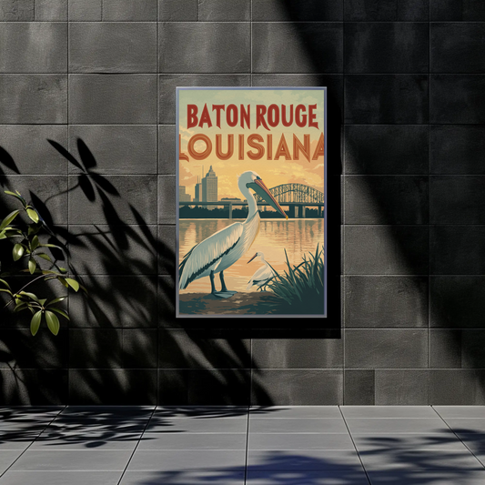 Baton Rouge Louisiana Sunset Vintage Poster
