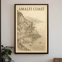 Amalfi Coast Illustration Poster Wall Art Decor 18x24