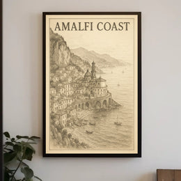 Amalfi Coast Illustration Poster Wall Art Decor 18x24