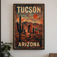 Tucson Desert Cactus Skyline Nostalgic Retro Poster