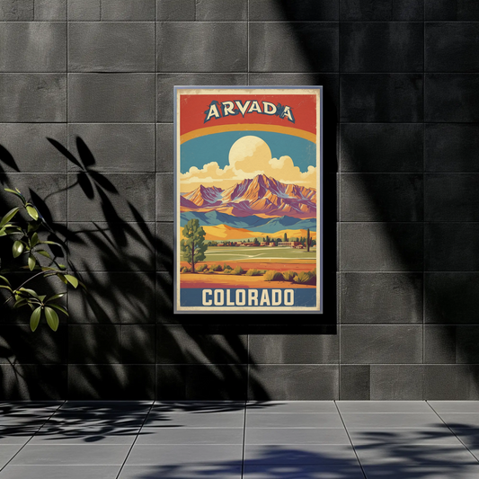 Arvada Colorado Sunlit Mountain Town Vintage Travel Poster