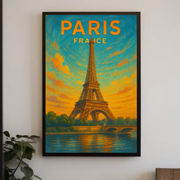 Paris, France Eiffel Tower At Sunset Poster
