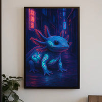 Neon Axolotl In The City Poster
