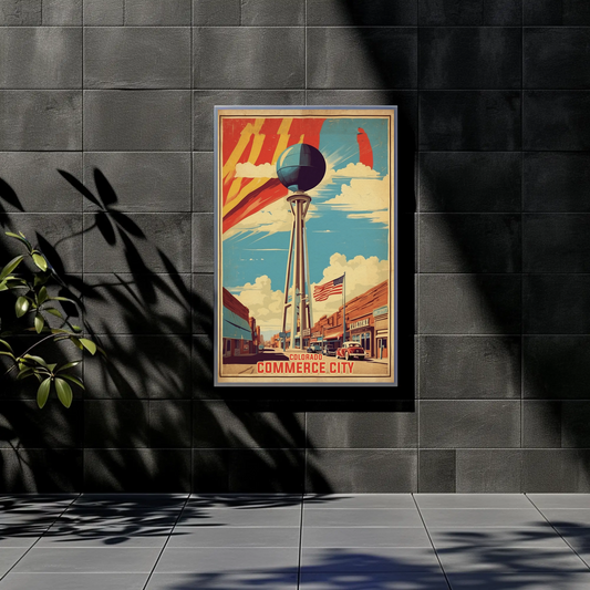 Commerce City Colorado Water Tower Downtown Vintage Travel Poster