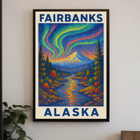 Aurora Borealis Vintage Fairbanks Alaska Starry Poster