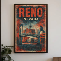 Reno Nevada Nostalgic Travel Vintage Americana Poster