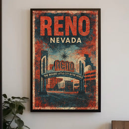Reno Nevada Nostalgic Travel Vintage Americana Poster