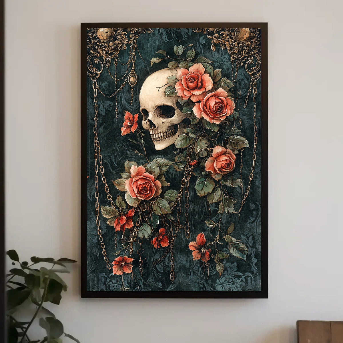 Human Skull and Roses Gothic Artistic, Pop Culture Poster