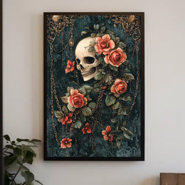 Human Skull and Roses Gothic Artistic, Pop Culture Poster