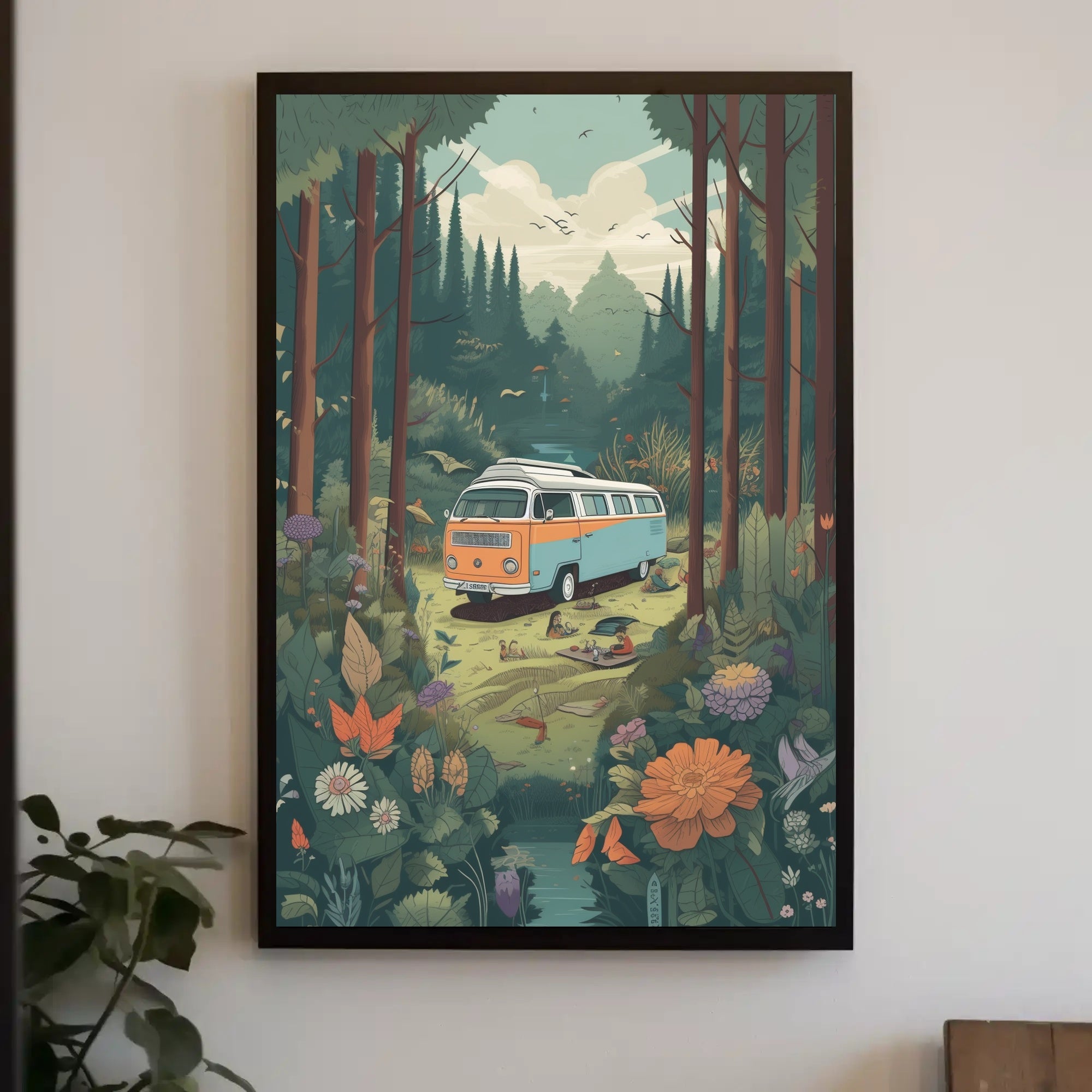 Retro Camper Van Escape Vintage Travel Poster