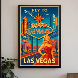 Fly to Las Vegas Retro Travel Promotion Poster