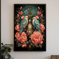 Vintage Birds and Roses Art Nouveau Poster