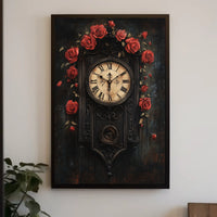 Vintage Wall Clock with Roses Artistic Poster