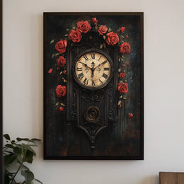 Vintage Wall Clock with Roses Artistic Poster