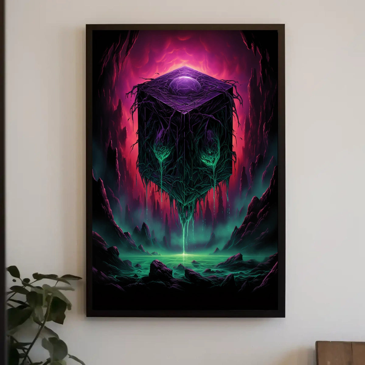 Mystical Cube In A Surreal Landscape Poster