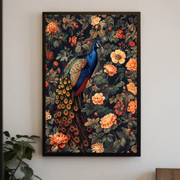 Majestic Peacock Amidst Blossoms William Morris Art Poster