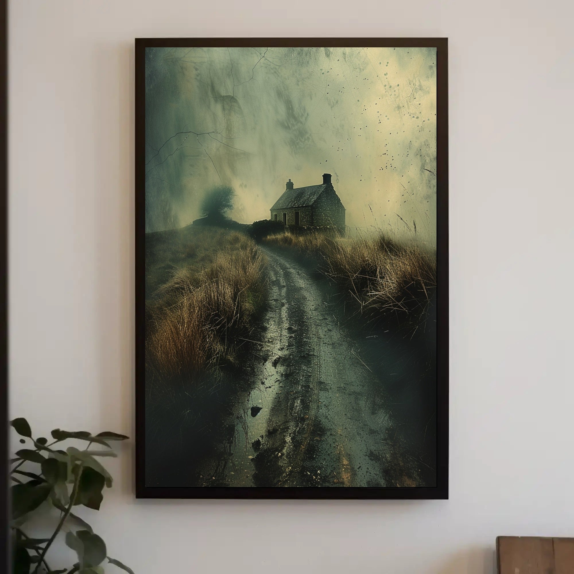 Solitary Stone House in Moody Photorealistic Artistic Poster PosterGoat