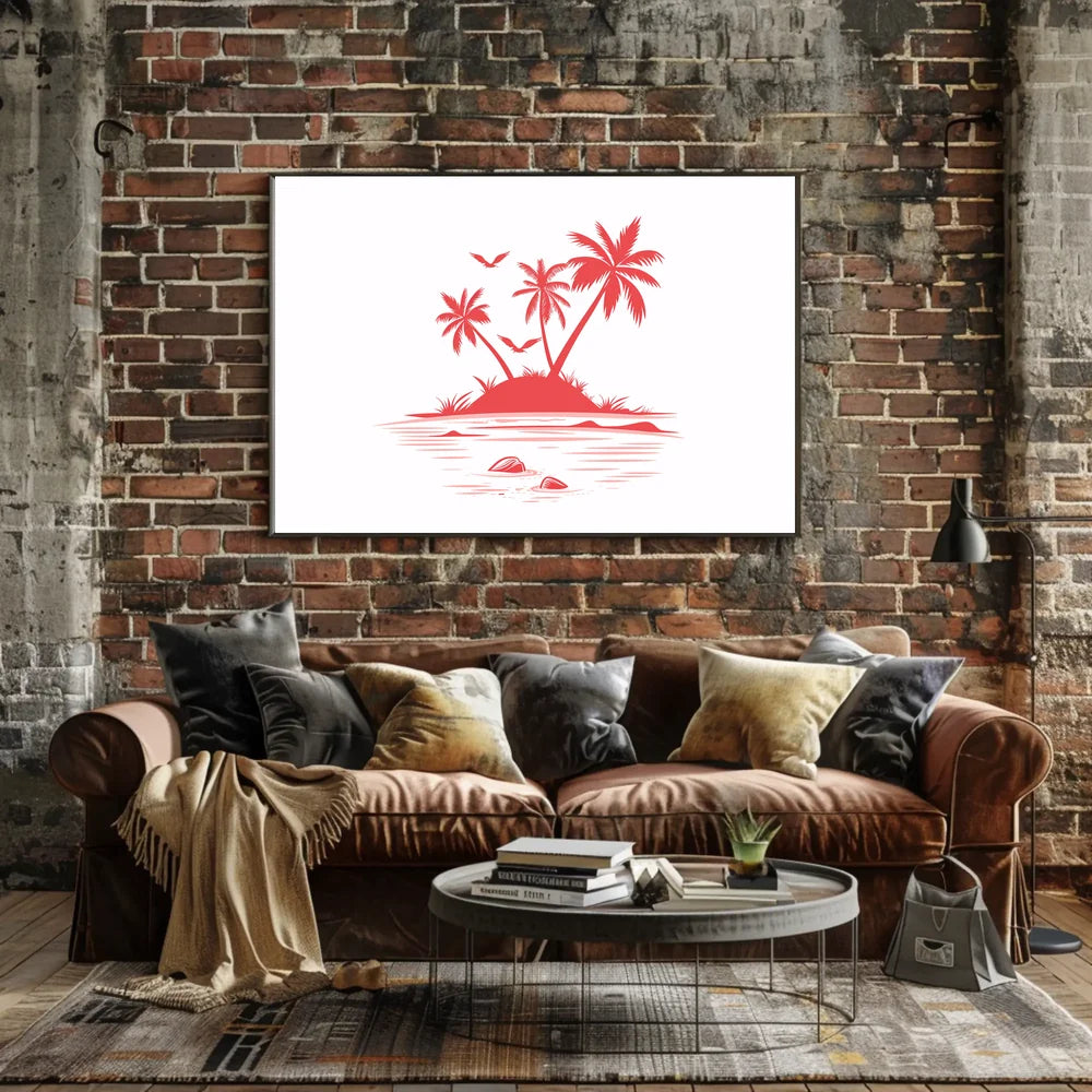 Tropical Island Minimalist Poster: Serene Beach Art Decor