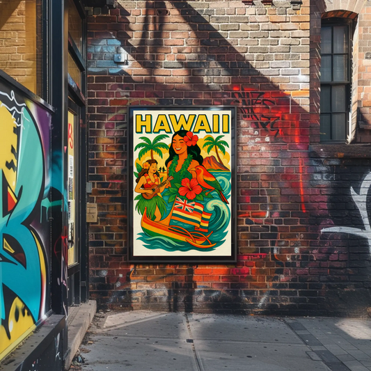 Hawaii Culture Island Canoe Flowers Poster