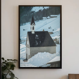 Winter Chapel in the Mountains Poster