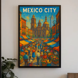 Mexico City Market Scene Poster