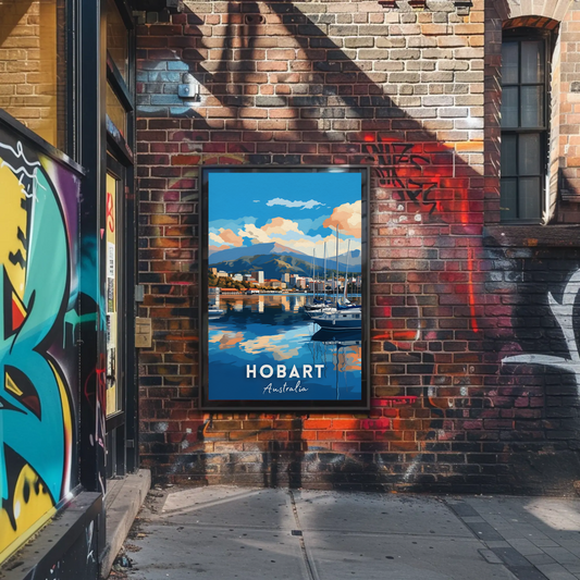 Hobart Australia Marina Mountains Reflections Harbor Travel Poster