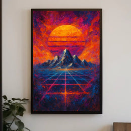 Futuristic Abstract Landscape with Synthwave Aesthetic Poster