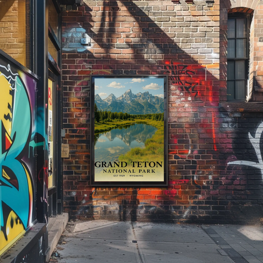 Grand Teton National Park River Mountains Travel Poster