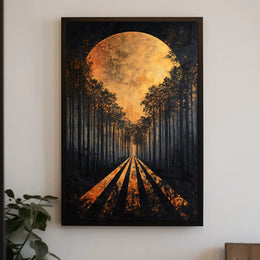 Surreal Forest Road with Celestial Body Artistic Poster