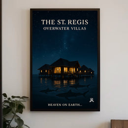 Serene Overwater Villas Nighttime Scene Travel Poster PosterGoat