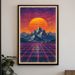 Vibrant Retro-Futuristic Landscape Sci-Fi Poster