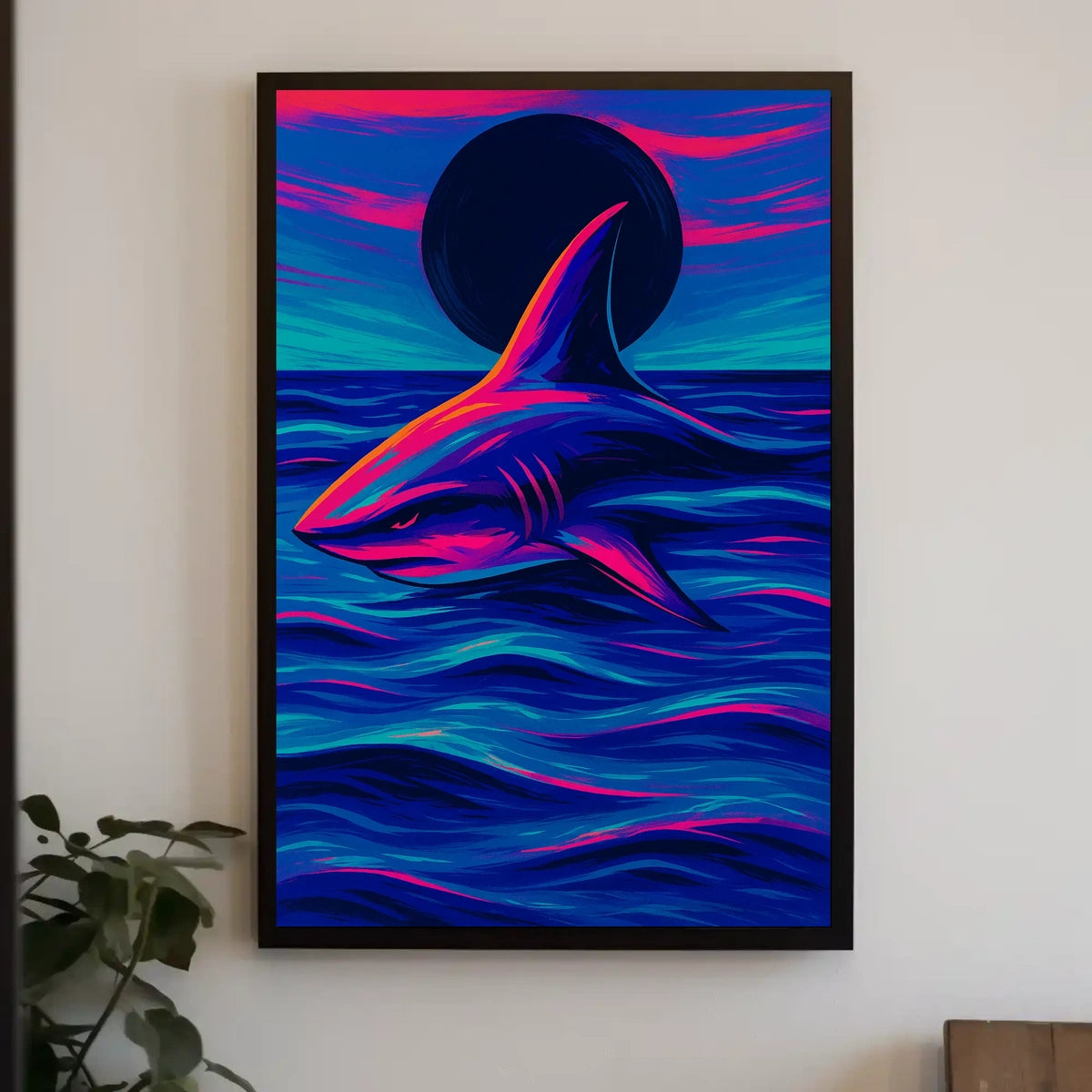 Neon Shark At Dusk Poster