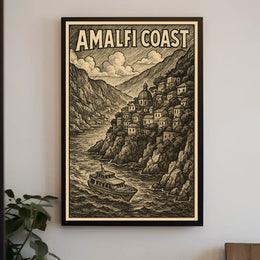 Amalfi Coast Illustration Poster 18x24 Coastal Wall Art