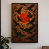 Crows and Fiery Sun Artistic Poster