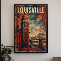 Louisville Clock Tower Cityscape Vintage Expressionism Poster