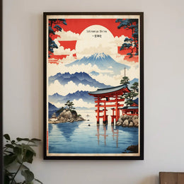 Serene Japanese Landscape with Iconic Torii Gate Poster
