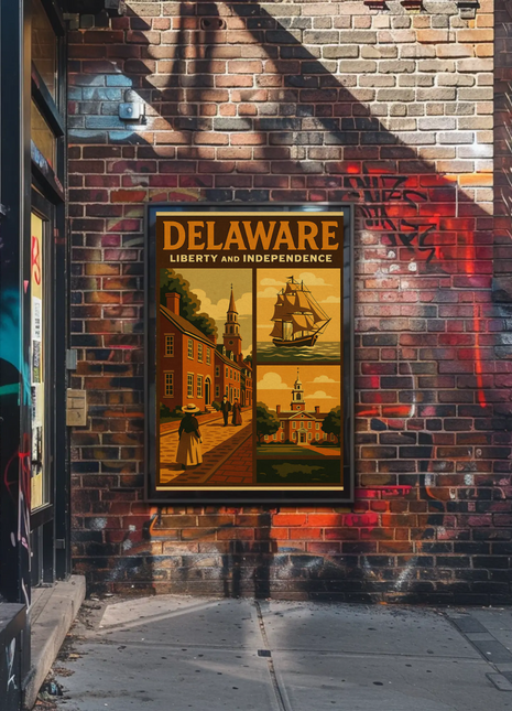 Delaware Liberty Historic Street Ship Travel Poster