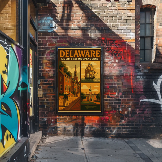 Delaware Liberty Historic Street Ship Travel Poster