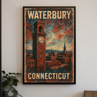 Waterbury Connecticut Cityscape Vintage Travel Poster